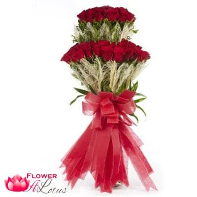 2 Layers Bouquet of 60 Red Roses