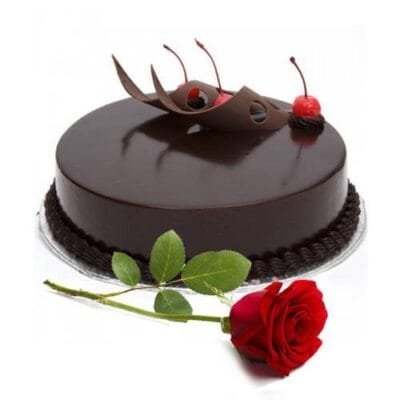 Chocolate Cake & Single Rose