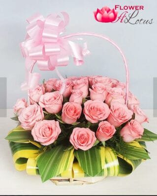 Elegant Pink Rose Basket