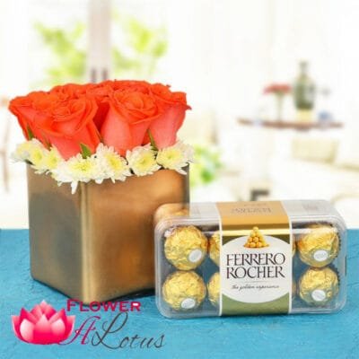 Orange  Bed Roses N Rocher