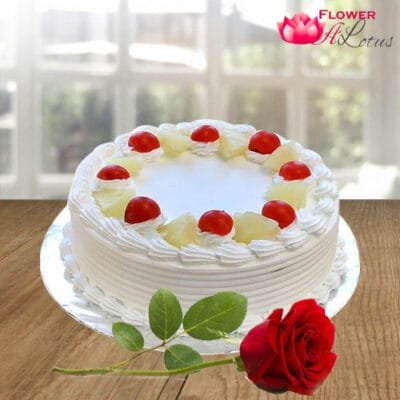 Pineapple Cake N Single Rose