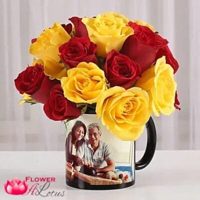 Red N Yellow Roses In A Mug