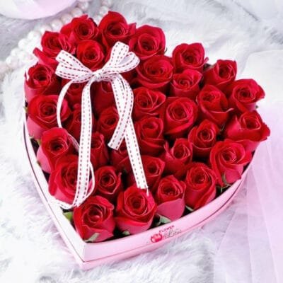 Red Roses in Heart Shaped  Gift Box