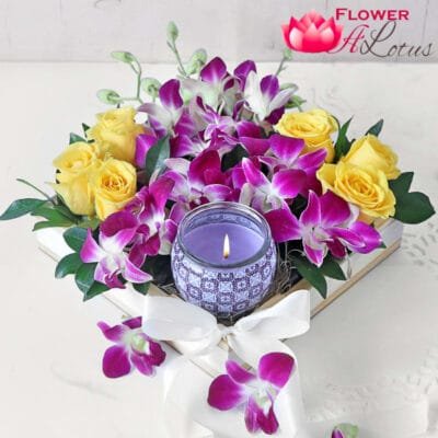 Gift Hamper With Mixed Flowers & Scented Candles