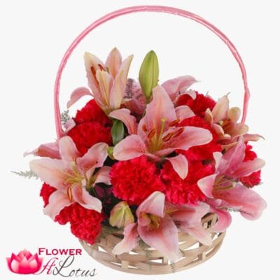 Handle Basket of Lilies and Carnations