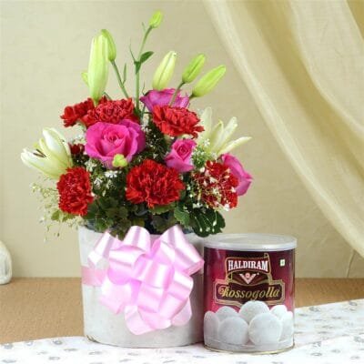 Rasgulla with Mixed Flowers