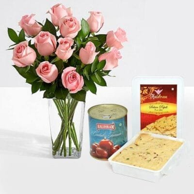 Roses With Sohan Papdi & Gulabjamun