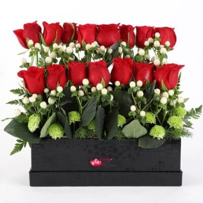 2 Layer Red Roses Arrangement in Box