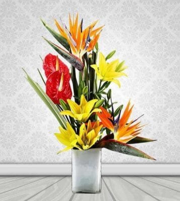 Birds of Paradise,Anthurium & Lilies Arrangement
