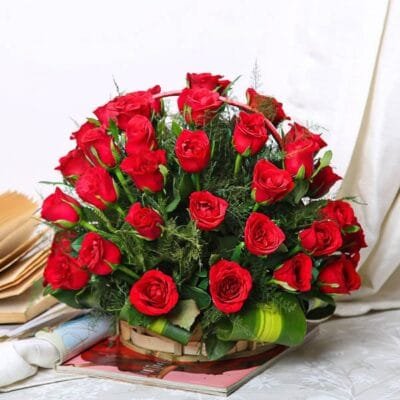 40 Red Roses in a Handel Basket
