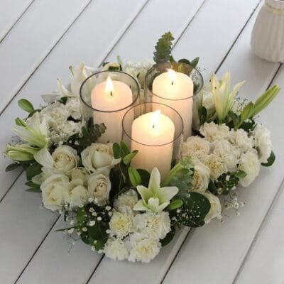 Beautiful White Flowers In Wooden Tray