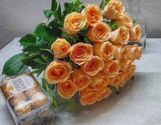 Ferrero Rocher with Peach Roses