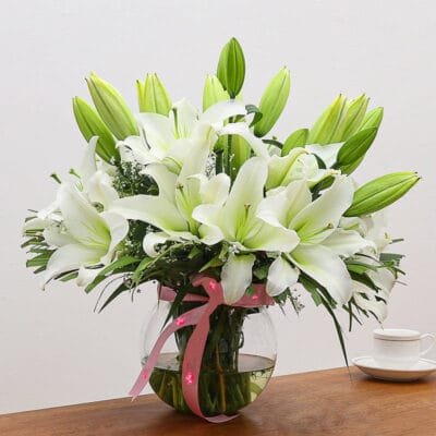 White lily  vase