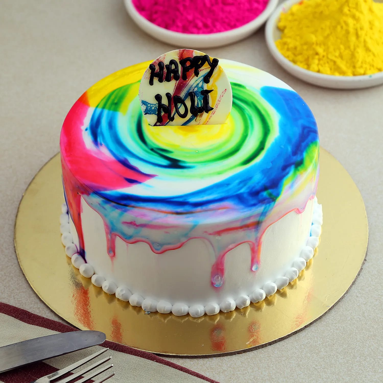 Happy Holi Fresh Cream Cake With Candy Icing Half kg : Gift/Send QFilter  Gifts Online HD1155534 |IGP.com