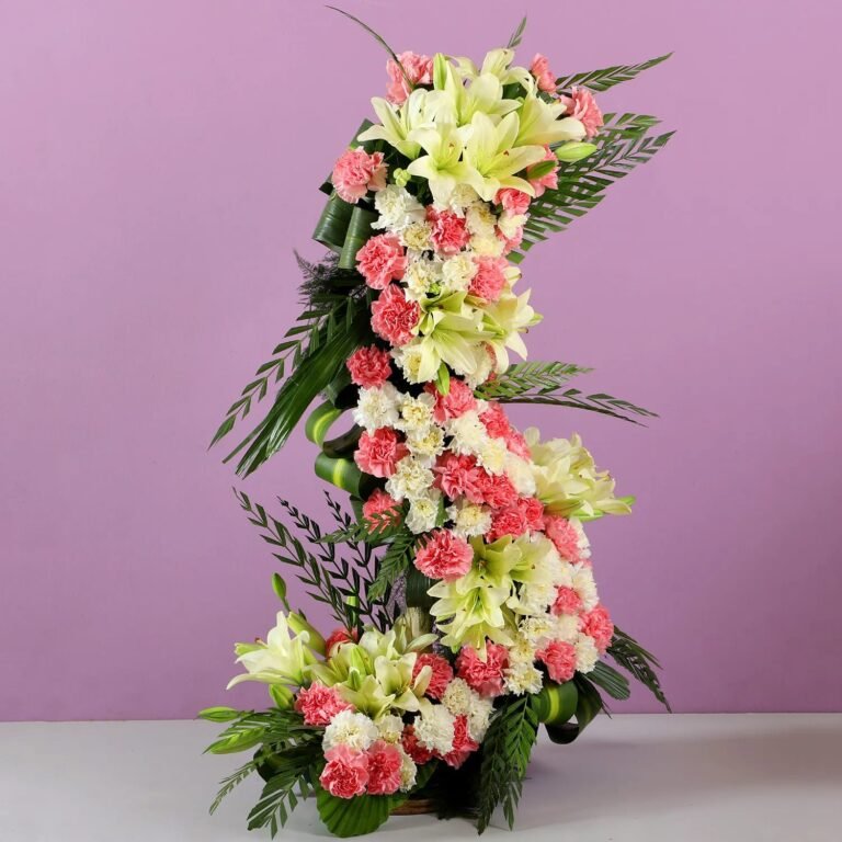 Pink & White Flowers Tall Arrangement - India's Best Florist Autumn Lotus